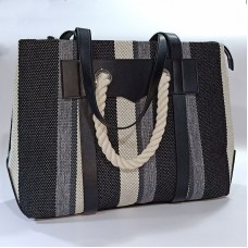 YC-15759-2 FABRIC HANDBAG WITH LEATHER TRIM 