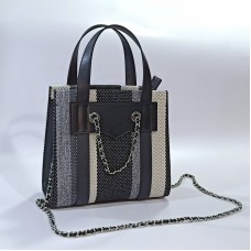 YC-15759 FABRIC HANDBAG WITH LEATHER TRIM 