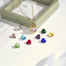 Stainless Steel Necklace - Heart & Diamond with Rose