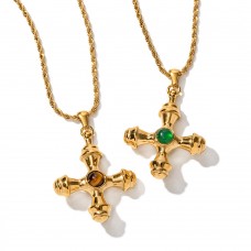 Stainless Steel Necklace - Cross with Diamonds