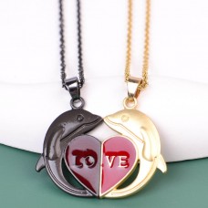 Stainless Steel Necklace - Dolphin in Heart Shape
